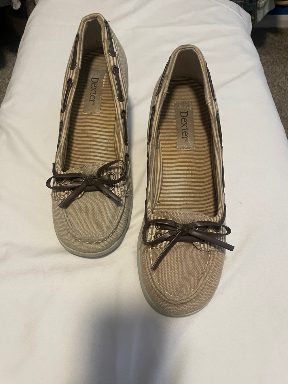 Dexter Beige Canvas Wedges with Brown Bow